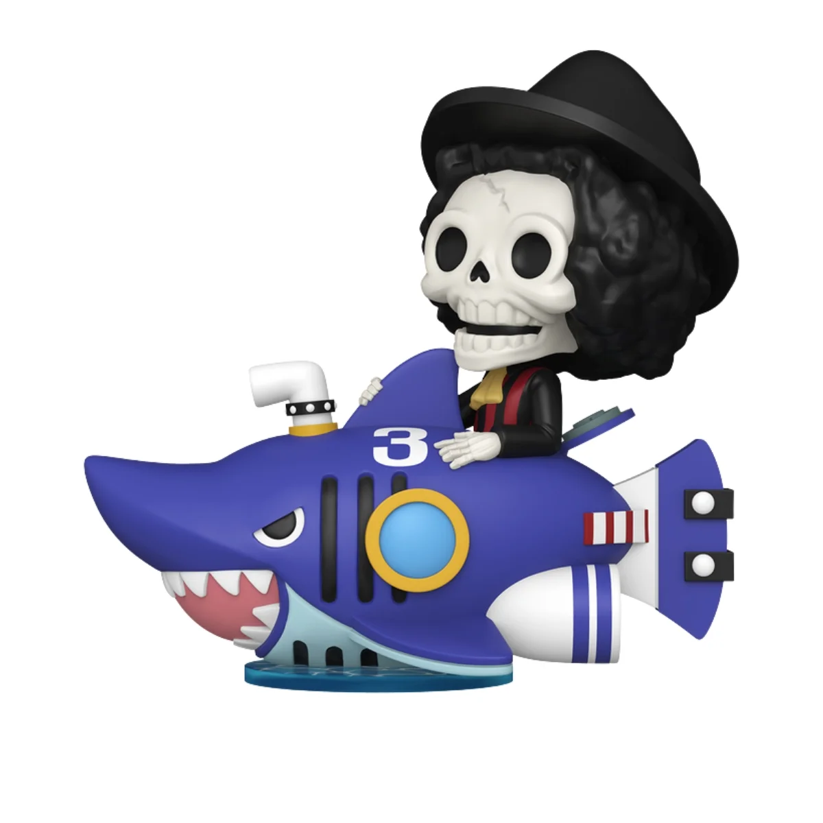 En esta imagen podemos ver el Funko Rides Brook 141 NYCC 2025 de One Piece. En la figura destaca el sombrero negro que lleva Brook.