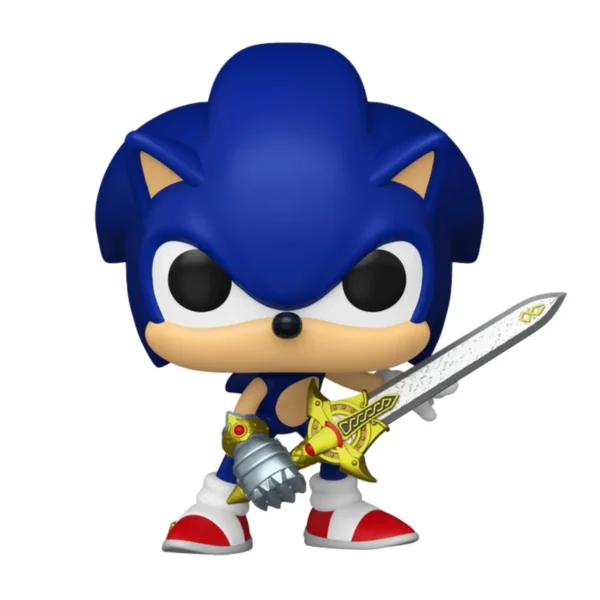 En esta imagen podemos ver el Funko Sonic with Caliburn 1106 NYCC 2025, en la figura destaca la espada que tiene Sonic en la mano.