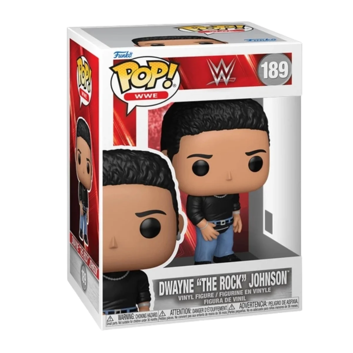 Funko The Rock 189 WWE en su caja con vista lateral de la tienda de funkos online spain