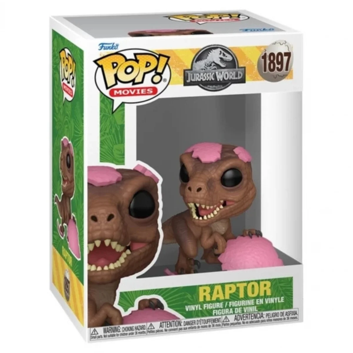 Funko Raptor 1897 Jurassic Park en su caja con vista lateral de la tienda de funkos online spain dreamspop