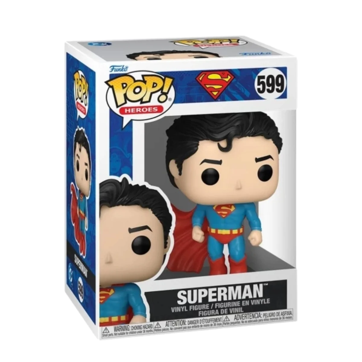 Funko Superman 599 DC Comics en su caja con vista lateral de la tienda de funkos online spain dreamspop
