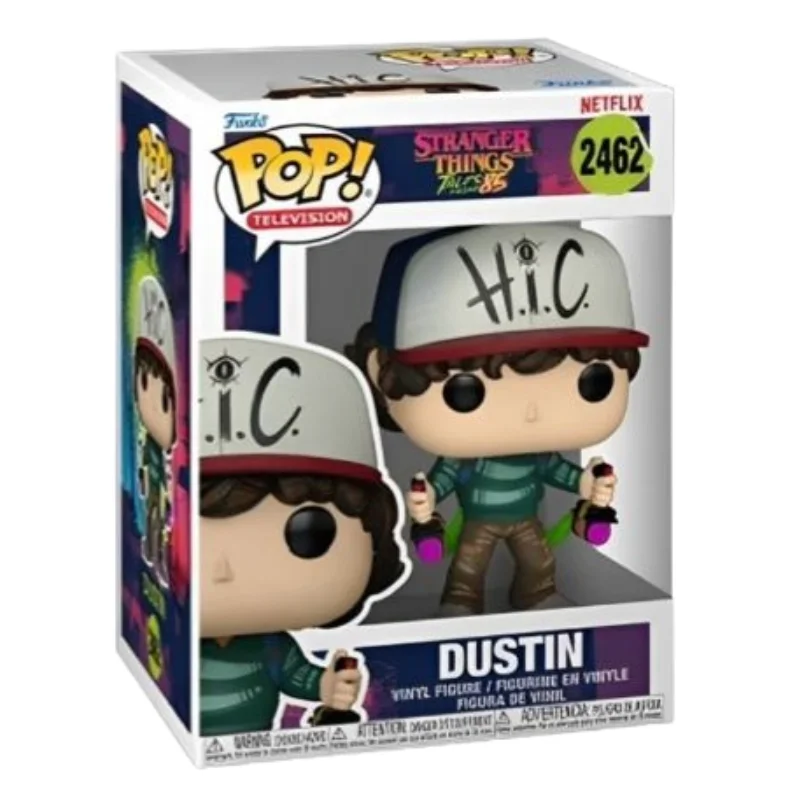 Funko Pop Dustin 2462 Stranger Things en su caja con vista lateral de la tienda de figuras coleccionables online spain dreampsop especializada en funko pop y youtooz