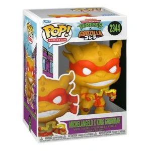 Funko Pop Michelangelo X King Ghidorah 2344 Ninja Turtles X Godzilla en su caja con vista lateral de la tienda de figuras coleccionables online spain dreampsop especializada en funko pop y youtooz