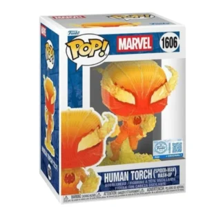 Funko Pop Human Torch SE 1606 Marvel en su caja con vista lateral de la tienda de figuras coleccionables online spain dreampsop especializada en funko pop y youtooz