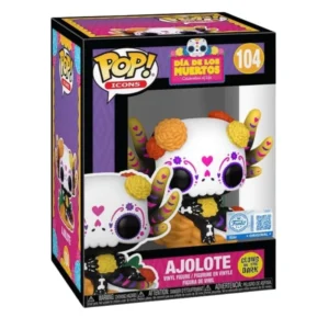 Funko Pop Ajolote 104 SE GITD Dia de los Muertos en su caja con vista lateral de la tienda de figuras coleccionables online spain dreamspop especializada en funko pop y youtooz