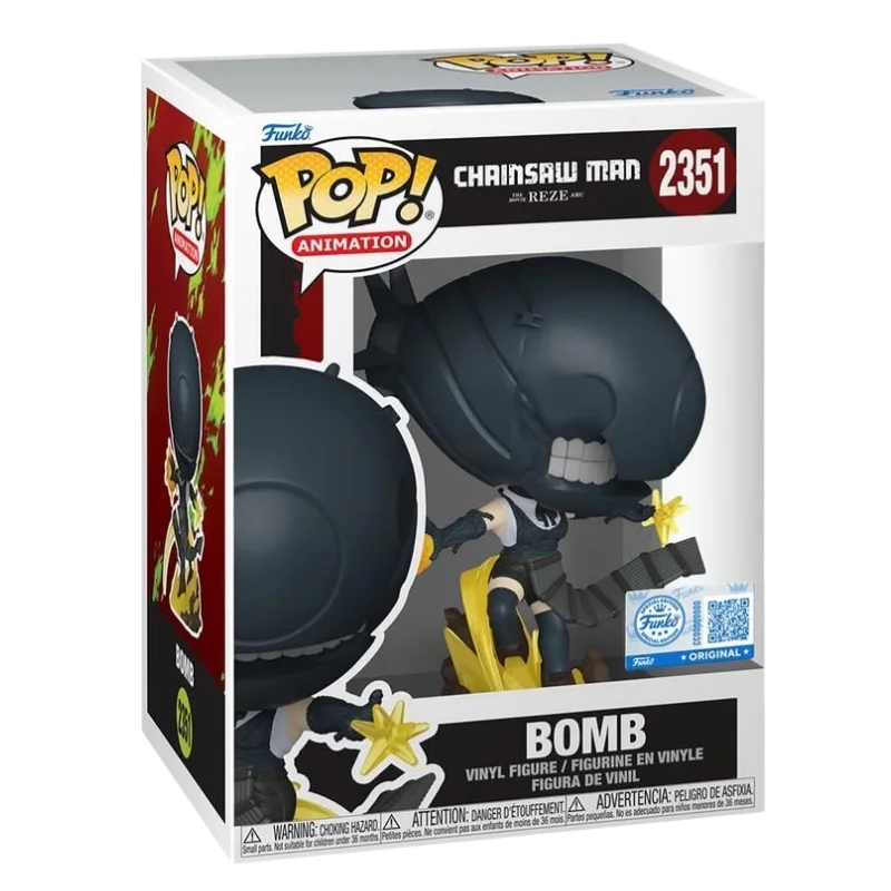 Funko Pop Bomb 2351 SE Chainsaw Man en su caja con vista lateral de la tienda de figuras coleccionables online spain dreamspop especializada en funko pop y youtooz