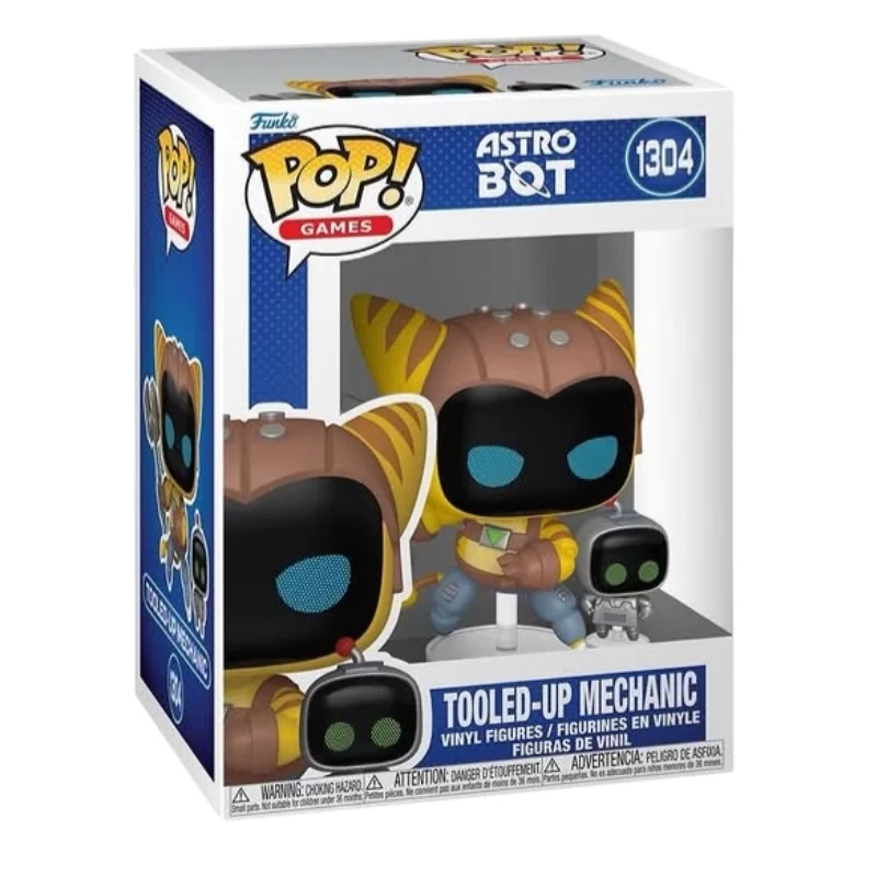 Funko Pop Tooled-Up Mechanic 1304 Astro Bot en su caja con vista lateral de la tienda de figuras coleccionables online spain dreamspop especializada en funko pop y youtooz