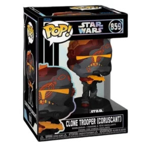Funko Pop Clone Trooper Coruscant 858 Star Wars en su caja con vista lateral de la tienda de figuras coleccionables online spain dreamspop especializada en funko pop y youtooz