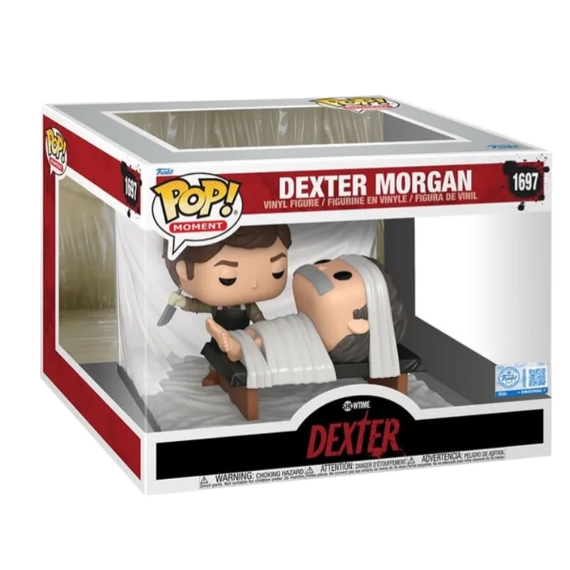Funko Pop Moment Dexter Morgan 1697 SE Dexter en su caja original, vista lateral.