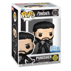 Funko Pop Punisher 1635 SE GITD Marvel en su caja original, vista lateral.