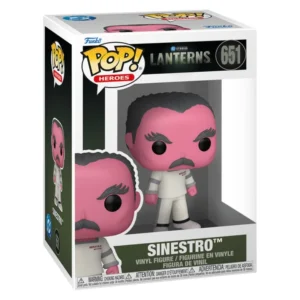 Funko Pop Sinestro 651 Lanterns en su caja original, vista lateral.