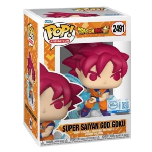 Funko Pop Super Saiyan God Goku 2491 SE Dragon Ball en su caja original, vista lateral.