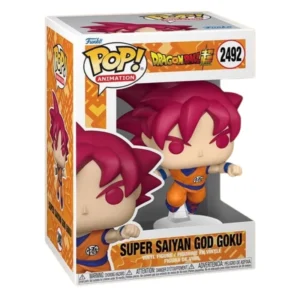 Funko Pop Super Saiyan God Goku 2492 Dragon Ball en su caja original, vista lateral.