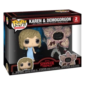 Funko Pop 2 Pack Karen y Demogorgon Stranger Things en caja original, vista lateral