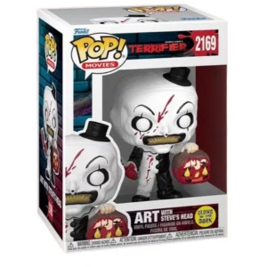 Funko Pop Art with Steve's Head 2169 GITD Terrifier en su caja original, vista lateral.