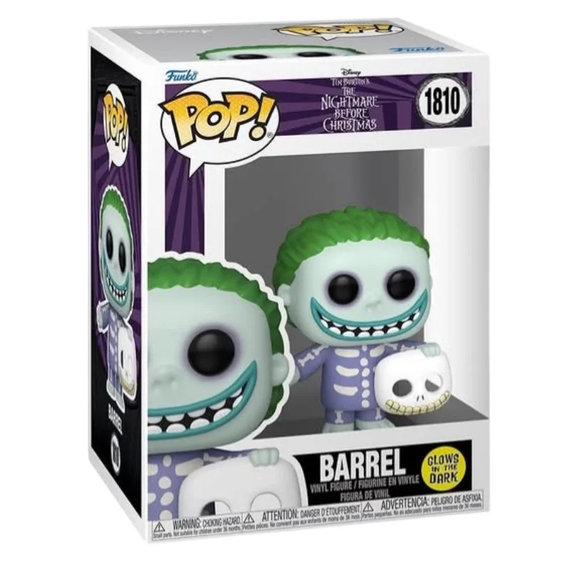 Funko Pop Barrel 1810 GITD Pesadilla antes de Navidad en su caja original, vista lateral.