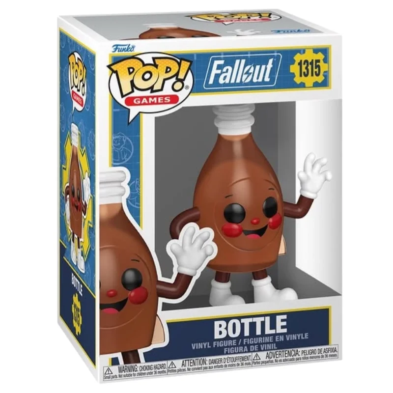 Funko Pop Bottle 1315 Fallout en su caja original, vista lateral.