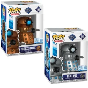 Funko Pop Bronze Dalek 1968 SE Metallic Bundle Doctor Who en su caja original, vista lateral.