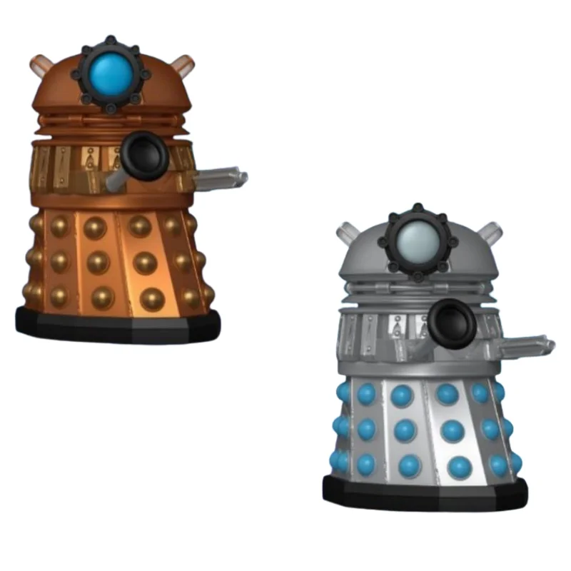 Funko Pop Bronze Dalek 1968 SE Metallic Bundle Doctor Who fuera de su caja, vista frontal.