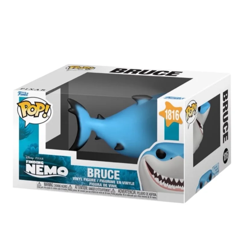 Funko Pop Bruce 1816 Finding Nemo en su caja original, vista lateral.