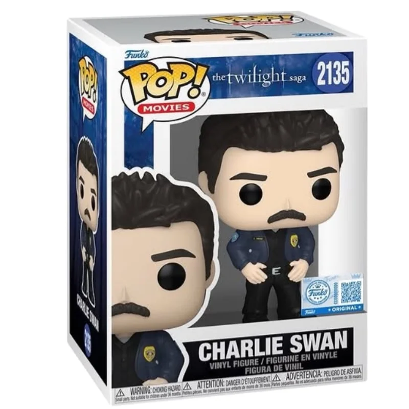 Funko Pop Charlie Swan 2135 SE Twilight en su caja original, vista lateral.