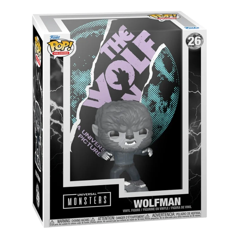 Funko Pop Covers Wolfman 26 Universal Monsters en su caja original, vista lateral.