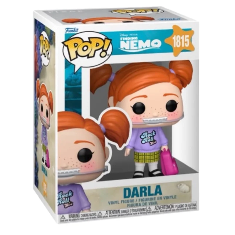Funko Pop Darla 1815 Finding Nemo en su caja original, vista lateral.