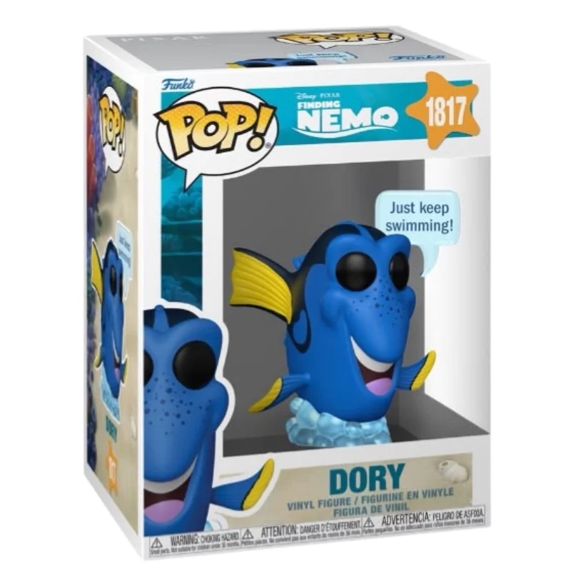 Funko Pop Dory 1817 Finding Nemo en su caja original, vista lateral.