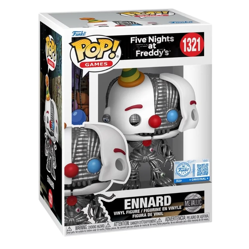 Funko Pop Ennard 1321 SE Five Nights at Freddy’s en su caja original, vista lateral.