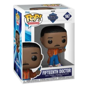 Funko Pop Fifteenth Doctor 1967 Doctor Who en su caja original, vista lateral.