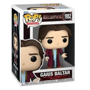 Funko Pop Gaius Baltar 1952 Battlestar Galactica en su caja original, vista lateral.