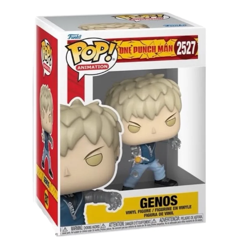 Funko Pop Genos 2527 One Punch Man en su caja original, vista lateral.