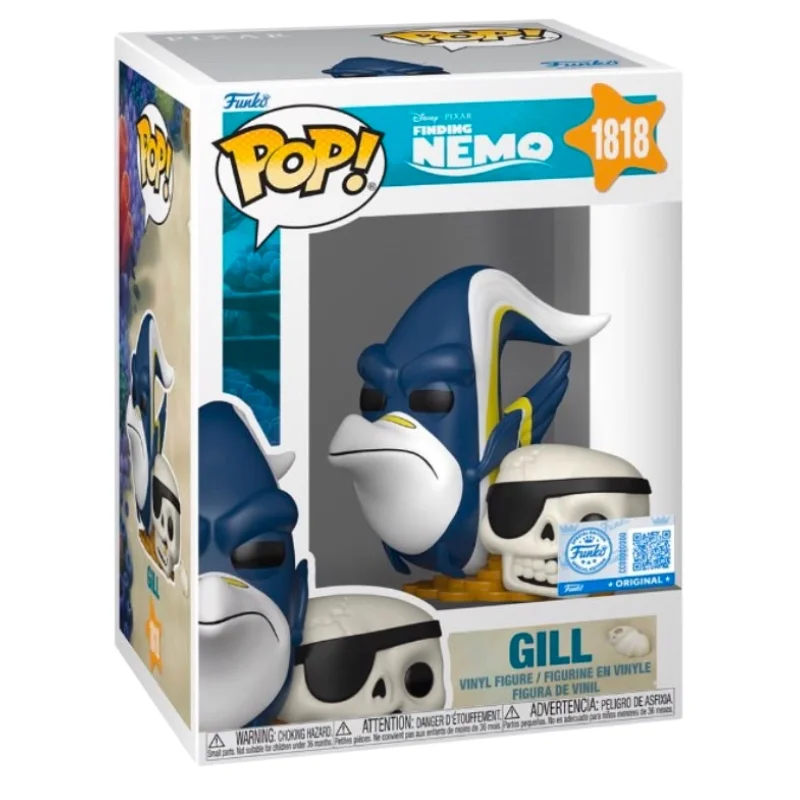 Funko Pop Gill 1818 SE Finding Nemo en su caja original, vista lateral.