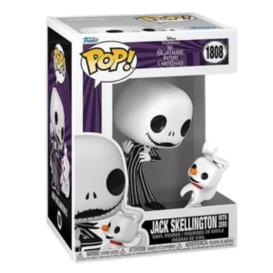 Funko Pop Jack Skellington with Zero 1808 Pesadilla antes de Navidad en su caja original, vista lateral.