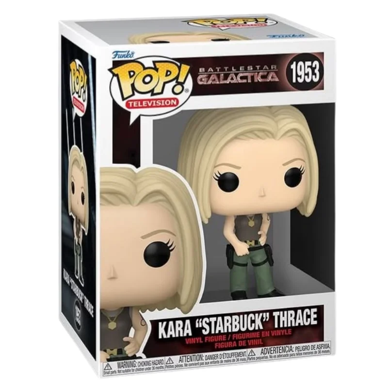 Funko Pop Kara Starbuck Thrace 1953 Battlestar Galactica en su caja original, vista lateral.