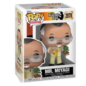 Funko Pop Mr. Miyagi 2078 The Karate Kid en su caja original, vista lateral.
