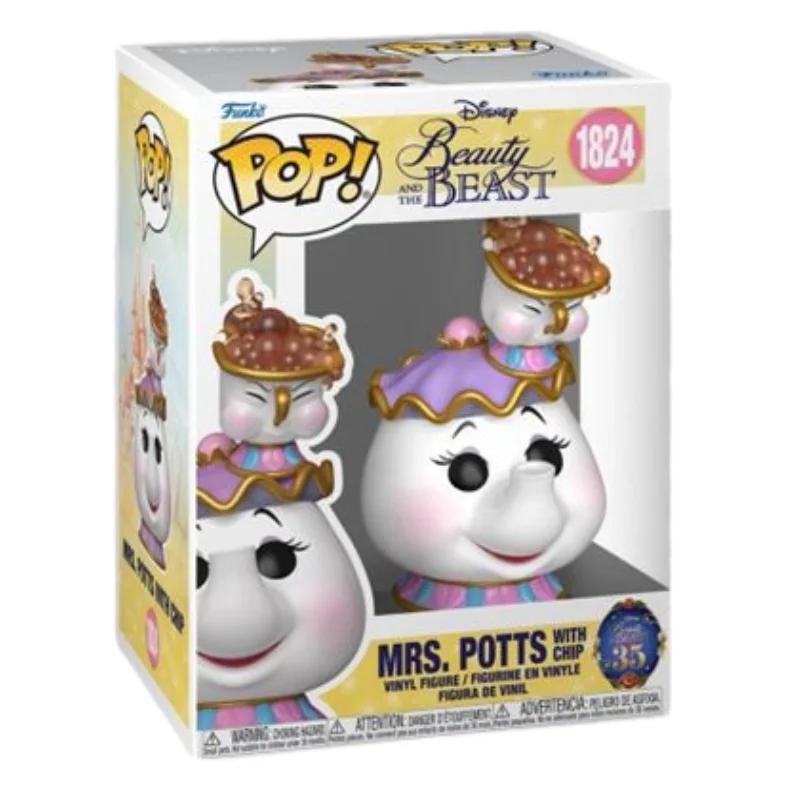 Funko Pop Mrs Potts with Chip 1824 Disney Beauty and The Beast en su caja original, vista lateral.