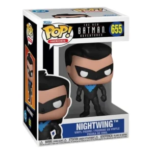 Funko Pop Nightwing 655 The New Batman Adventures en su caja original, vista lateral.