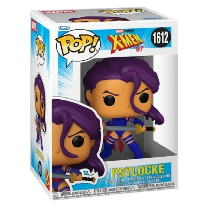 Funko Pop Psylocke 1612 X-Men Marvel en su caja original, vista lateral.