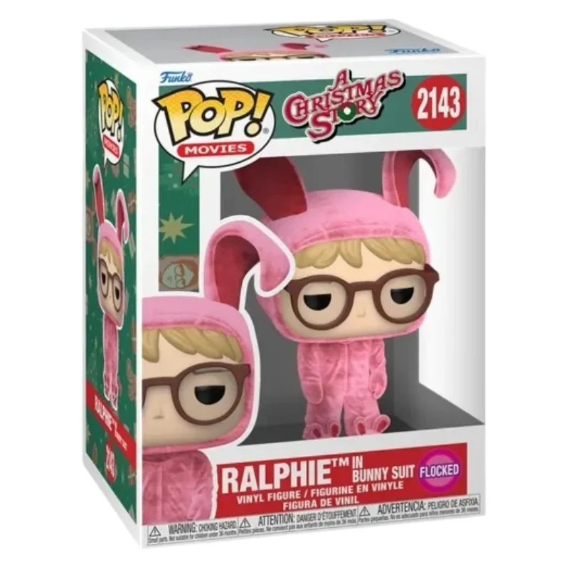 Funko Pop Ralphie in Bunny Suit 2143 Flocked A Christmas Story en su caja original, vista lateral.