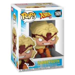 Funko Pop Sabretooth 1609 X-Men Marvel en su caja original, vista lateral.