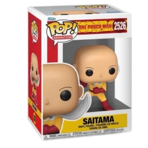 Funko Pop Saitama 2526 One Punch Man en su caja original, vista lateral.