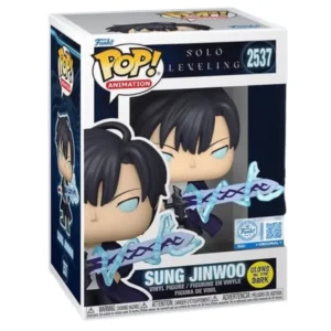 Funko Pop Sung Jinwoo 2537 SE GITD Solo Leveling en su caja original, vista lateral.