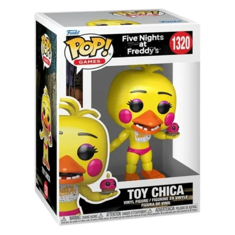 Funko Pop Toy Chica 1320 Five Night at Freddy's en su caja original, vista lateral.