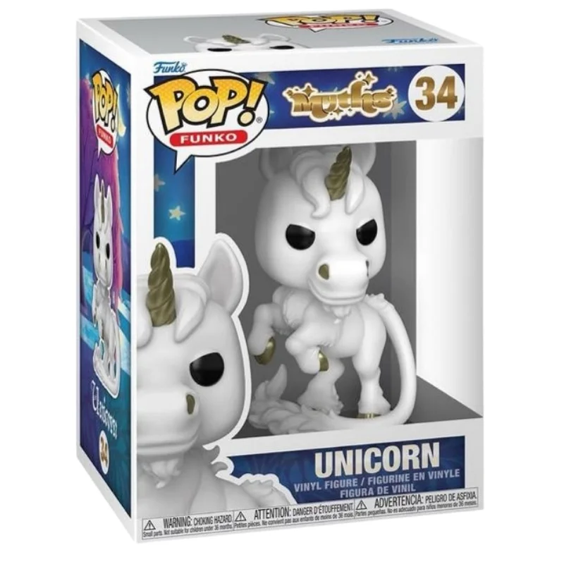 Funko Pop Unicorn 34 Myths en su caja original, vista lateral.