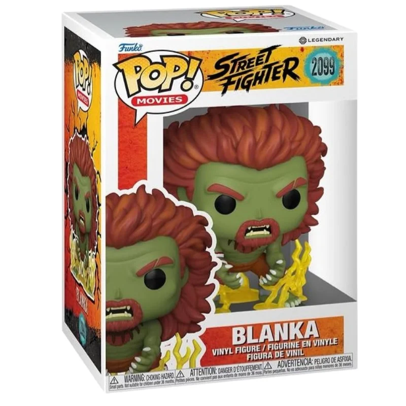 Funko Pop Blanka 2099 Street Fighter en su caja original, vista lateral.