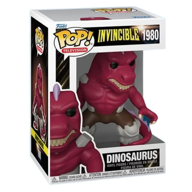 Funko Pop Dinosaurus 1980 Invincible en su caja original, vista lateral.