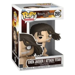 Funko Pop Eren Jaeger/Attack Titan 2551 Attack On Titan en su caja original, vista lateral.
