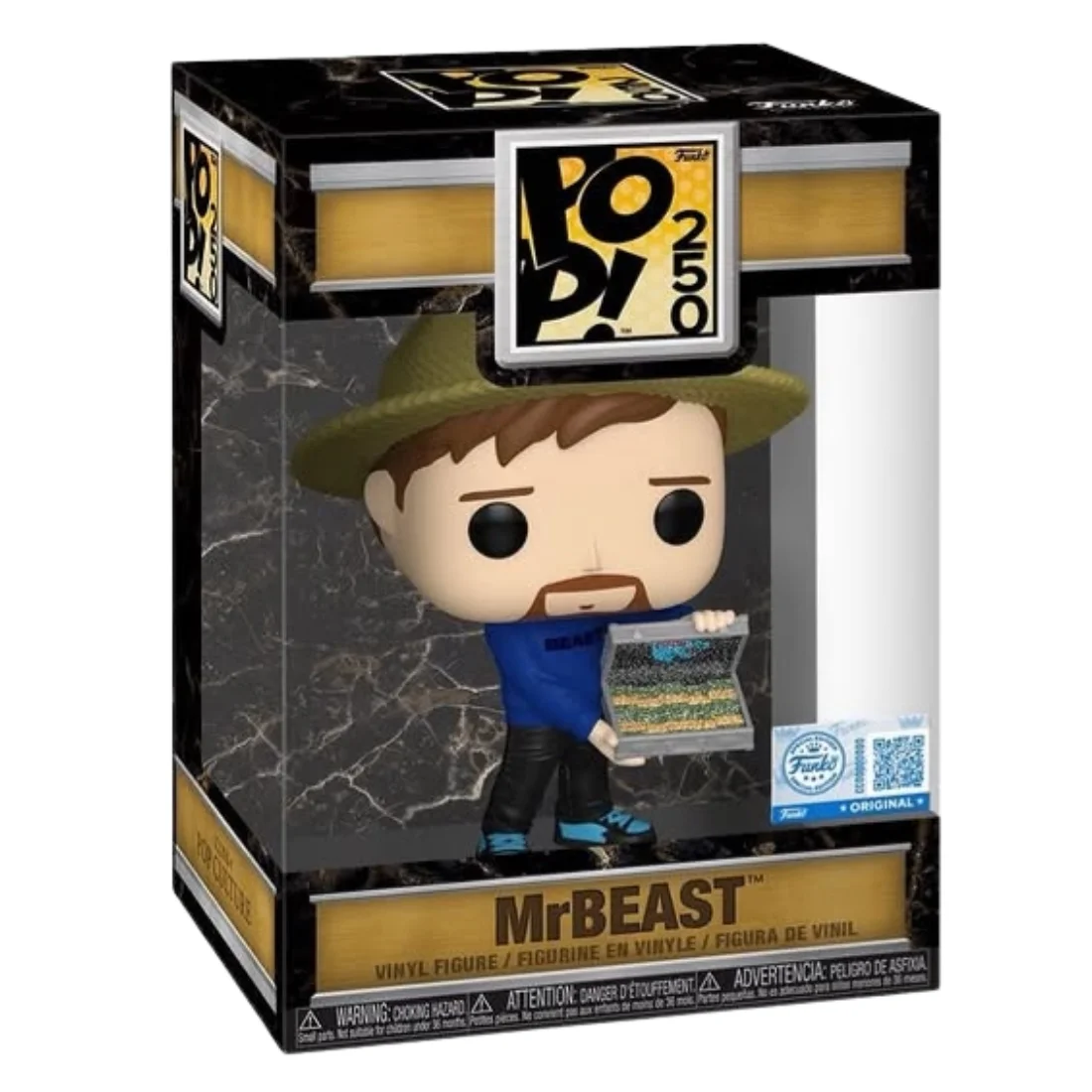 Funko Pop MrBeast Pop 250 SE en su caja original, vista lateral