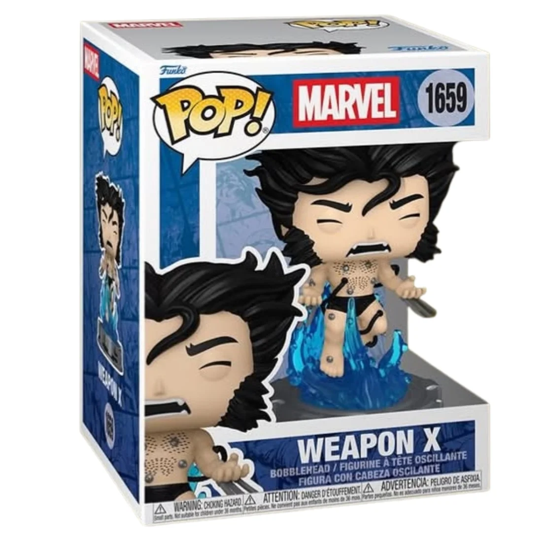 Funko Pop Premium Weapon X 1659 Marvel en su caja original, vista lateral